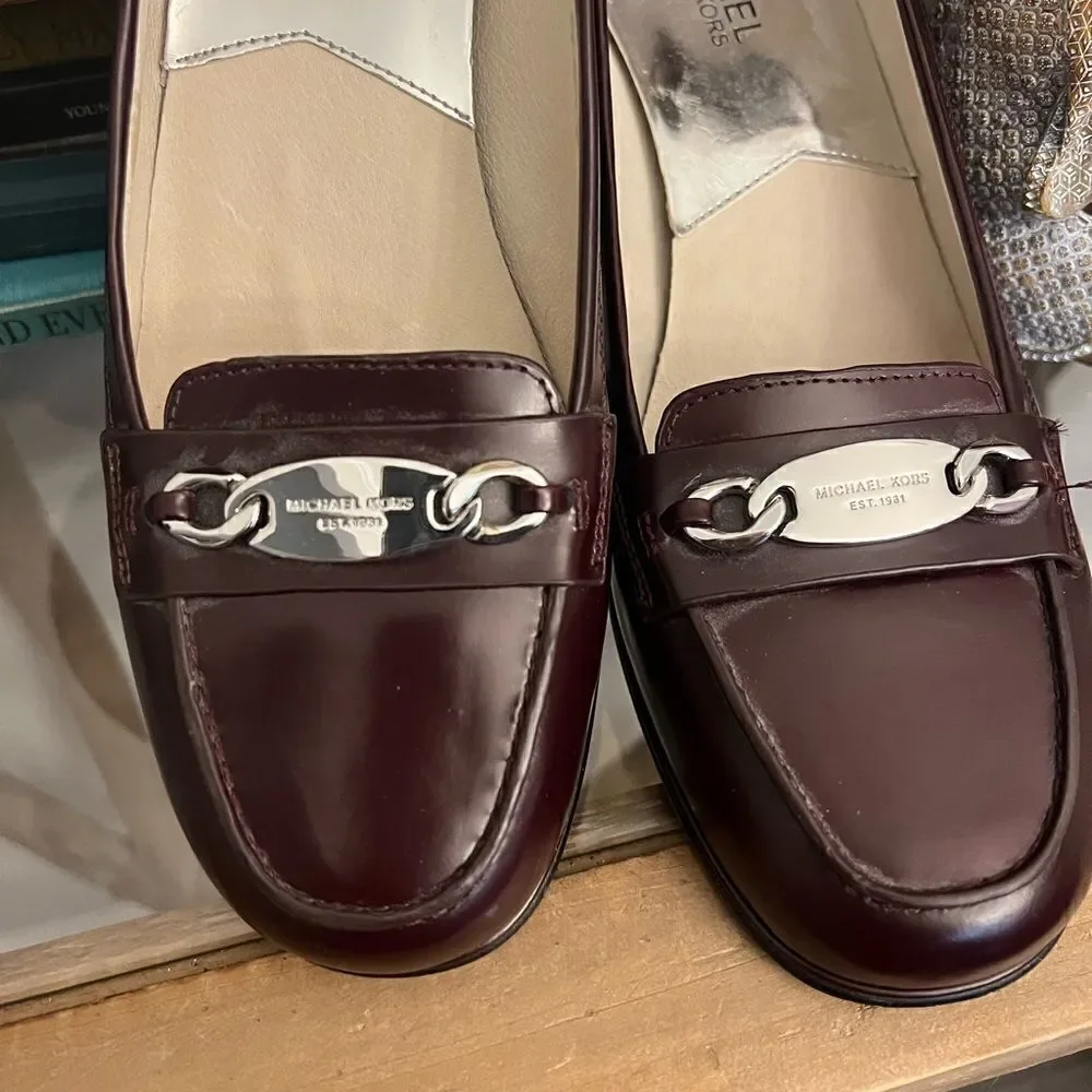 Women’s Michael Kors Lainey Leather Loafers in Merlot. Size 8.5 M.